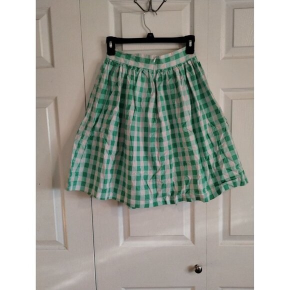 Shabby Apple A Line Green and white checker skirt - Picture 2 of 7